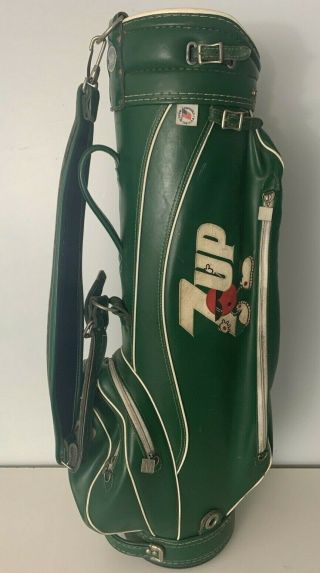 Rare Vintage Ron Miller Usa 7up Golf Bag With Rain Cover Pro Model 7 Up Soda Pop