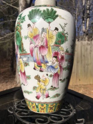 Qing Chinese Famille Verte Enamel Figural Porcelain Vase Rare
