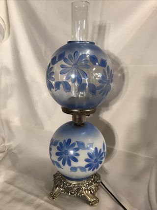 Rare Vintage " Accurate Casting " Gwtw Glass Double Globe Hand Painted 3 Way Lamp