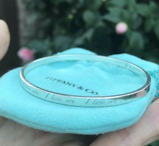 Auth Rare Tiffany & Co.  Sterling Silver 925 I Love You Notes Bangle Bracelet
