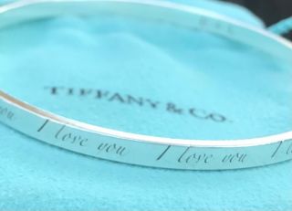 Auth RARE Tiffany & Co.  Sterling Silver 925 I Love You Notes Bangle Bracelet 2