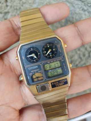 Citizen Ana - Digi Temp 801068 Golden Very Rare Geek Mens Watch Japan Made