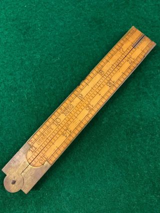 Vintage Rare Stanley No.  52 Carpenters Boxwood And Brass Rule (1859 - 1917)