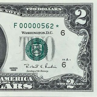 Very Rare Gem Ultra Low ⭐️ Star Note ⭐️ 1995 $2 Dollar Bill Fancy Serial Number