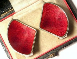 Antique Silver Norwegian Rare Red Enamel Leaf Earrings Ivar T Holth