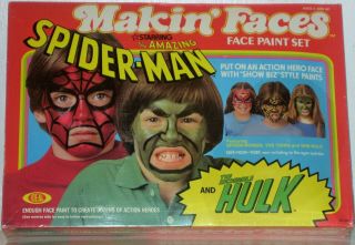1980 Rare Ideal Toys Nos Marvel Comics Spider - Man Hulk Make - Up Kit Marvelmania