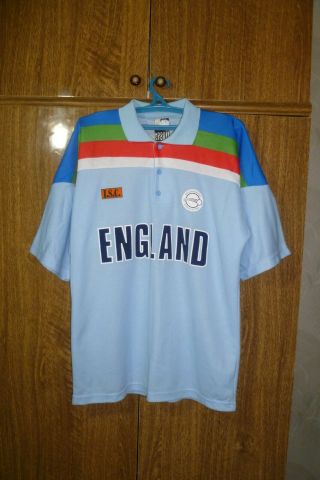 Rare England Cricket Team Shirt World Cup Wc 1992 Blue Jersey Men Size L Large