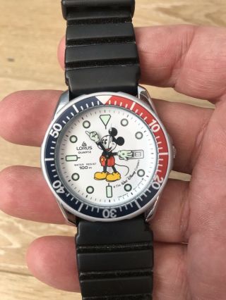 Rare Vintage Lorus Mickey Mouse 100m Disney Rotating Pepsi Bezel Day Date