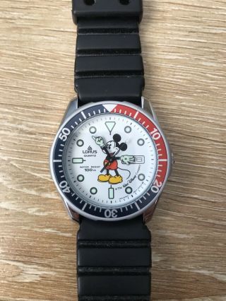 Rare Vintage Lorus Mickey Mouse 100m Disney Rotating Pepsi Bezel Day Date 2