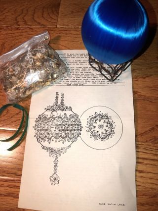 Rare Vtg The Cracker Box Blue Satin Lace Ornament Kit Open But Complete W/ Inst
