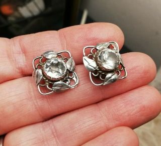 Charles & Gladys Mumford Rare Arts And Crafts Silver And Rock Crystal Earrings