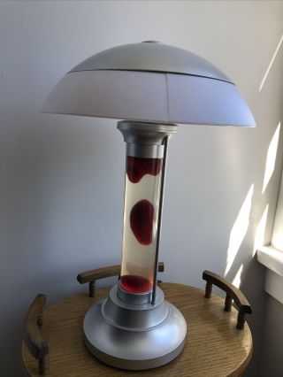 Rare 18.  5 " Lava Lite Table Lamp " Lava World " Red Lava Tube Saucer Ufo Silver