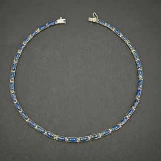 Rare Vintage Sterling Silver 950 Lapis Lazuli Gemstones 16” Necklace 19 Grams