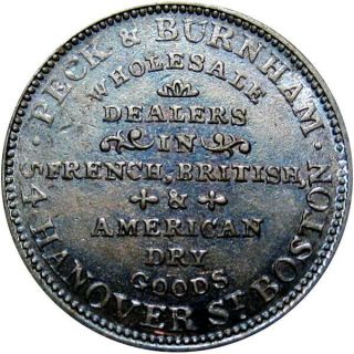 1834 Boston Massachusetts Hard Times Token Peck & Burnham Ht - 167 Rare This