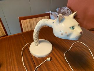 Rare Vintage Cat Head Ceramic Desk Lamp Mid Century Modern Gooseneck