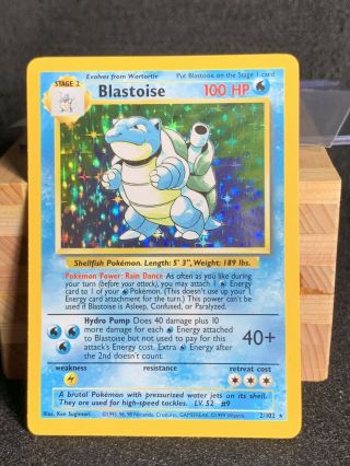 Blastoise 2/102 Holo - Rare Nm Pokémon 1999 Base Set Unlimited Card