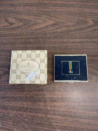 Vintage Gucci Dark Blue & Gold Tone Cigarette Card Case Pouch W/ Box Rare