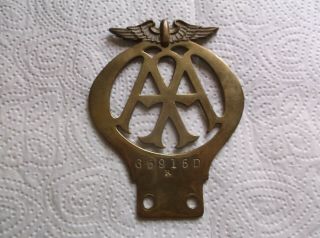 Rare Brass Aa Badge 65915 D