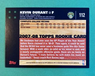 Kevin Durant 07/08 Topps Black Rookie SP Rare 50th Anniversary 2