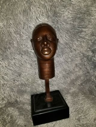 Vintage African Art Lg Benin Bronze Head Exquisite & " Rare " Plus Table Mount
