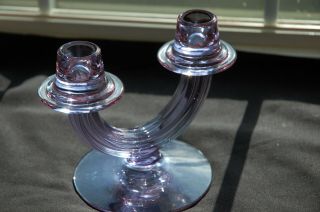 Rare Wisteria Fostoria Glass Art Deco Duo Candlestick 2447 Elegant Glass