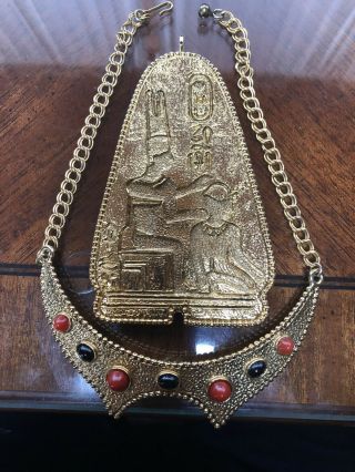 Rare Pauline Rader Egyptian Style Necklace Gold Color With Black And Red Baubles