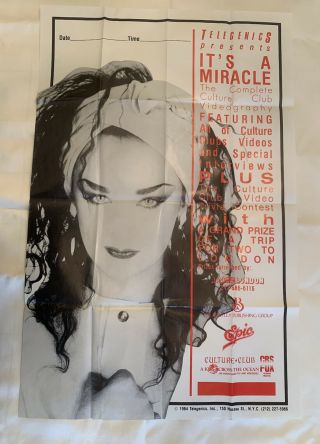 1984 Culture Club Boy George “it’s A Miracle” Promo Poster Approx 22 X 34 Rare