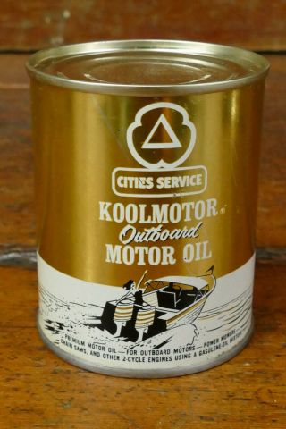Vintage Rare Cities Service Koolmotor Outboard Motor Oil Half Pint 8oz Oil Can