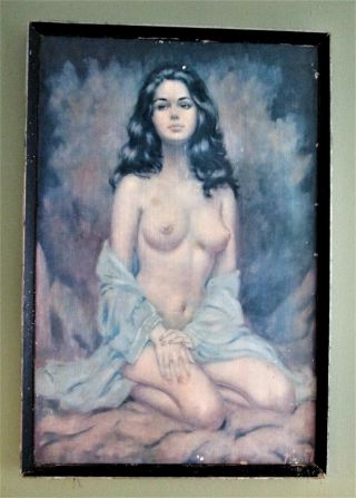Largre Mid Century Nude Lady Larry Vincent Garrison Print On Board Very Rare