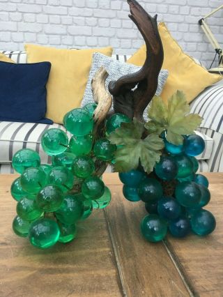 Vintage Retro Mid 20th Century Lucite 2 X Bunch Of Grapes.  Large,  V.  Rare.