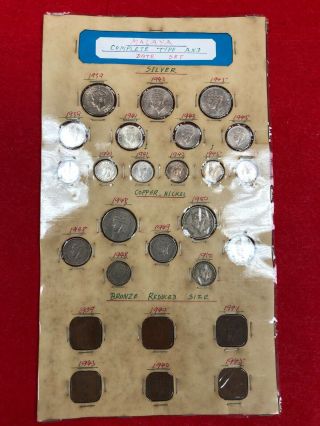 Malaya Coins Type And Date Set Silver Copper Bronze 20 10 5 1 Cent Currency Rare