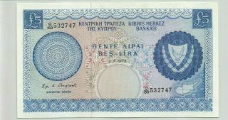 Cyprus 5 Pounds 1975 Aunc/unc - Rare And Pick 44c