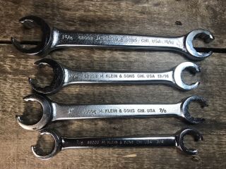 Vtg.  Rare M.  Klein & Sons 4 Pc Flair Nut Wrench Set 7 Sae Sizes 3/4 " To 1 5/16 "