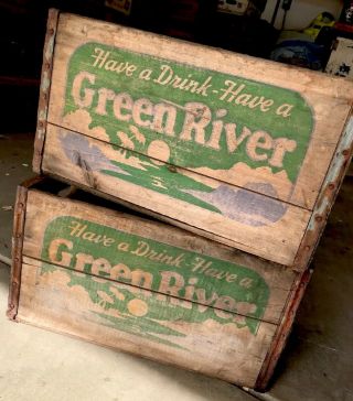 1 Very Rare Vintage 1940’s Green River Have A Drink Wood Soda Pop Crate