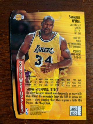 1997 - 98 Topps Finest 309 Shaquille O ' Neal Shaq Rare Gold Embossed Die Cut 2