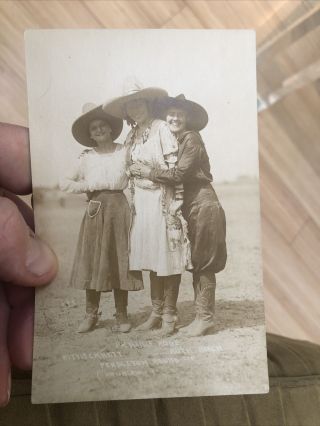 Rare Trio Of Cowgirls Western Rodeo Rppc Photo Postcard By Doubleday