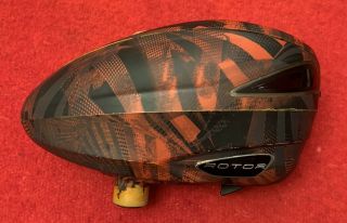 Dye Rotor Paintball Hopper In Rare Orange & Black Color Pattern With Speed Feed