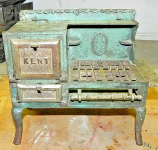 Antique Kent Cast Iron Stove Rare Green Doll House / Salesman Sample Org.  Paint