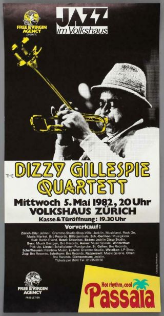 Dizzy Gillespie - Rare Vintage Zürich 1982 Jazz Concert Poster