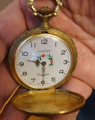 Pocket Watch 17 Jewel Swiss Made Shock Resistant Vintage Hunter Runs Rare