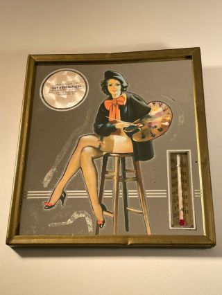 1937 Vintage Pinup Girl Advertising Thermometer Mirror Gil Elvgren Very Rare