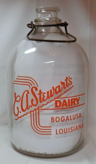 Vtg Rare 1 Gallon Milk Bottle Bail Handle C.  A.  Stewart 