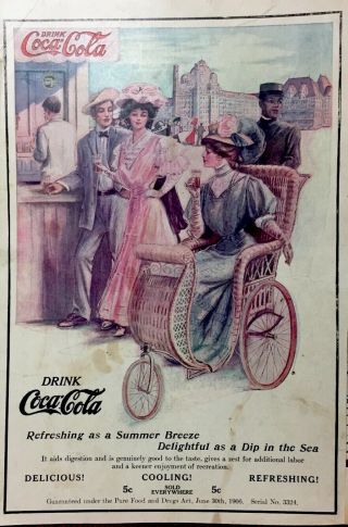 1907 Coca Cola Very Rare Rolling Chair Victorian Color Ad - 6x8 1/2