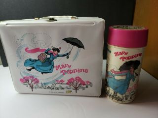 Rare Vintage Mary Poppins Vinyl Lunchbox With Thermos Walt Disney