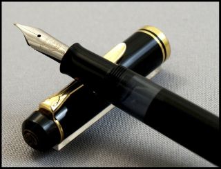 Vintage Pelikan M 200 Old Style Black And Gold With Rare Om Steel Nib