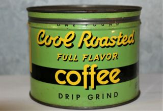 Rare Vintage Cool Roasted Coffee 1 Lb Keywind Tin Can Country Store Display