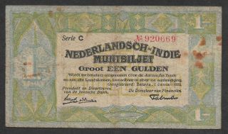 Netherlands Indies 1 Gulden Muntbiljet 1 Letter 1920 Rare Fine To Vf