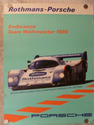 1985 Porsche 962 Rothmanns Endurance Showroom Advertising Sales Poster Rare