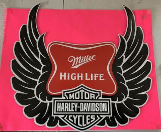 Miller High Life Harley Davidson Motorcycle Rare Beer Metal Tin Bar Sign 25x22