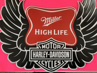 MILLER HIGH LIFE HARLEY DAVIDSON Motorcycle RARE Beer Metal Tin Bar Sign 25X22 2